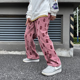 Foesce Preppy Style Skull Full Print Drawstring Casual Corduroy Men Baggy Pants Hip Hop Straight Sweatpants Male Loose Trousers