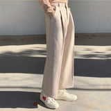 Men's Autumn Woolen Suit Pants Korean Streetwear Fashion High Waist Loose Straight Wide Leg Trousers Male