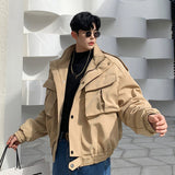 Men Korean Short Style Thickened Padded Jackets Large Pocket Workwear Autumn Winter Cotton Clothes New Warm Coat Y9695