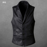 Vest men winter Casual Waistcoat Men Faux leather fashion leather Slim vest lapel classical Vintage gilet European style male