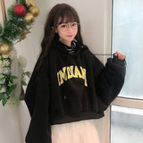 Foesce Hoodies Women Thicker Letter Warm Pullover Coat Drawstring Harajuku Sweatshirt Pink Womens Korean New High Quality