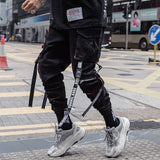 Hip Hop Joggers Men Letter Ribbons Cargo Pants Pockets Track Tactical Casual Techwear Male Trousers Sweatpants Sport Streetwear