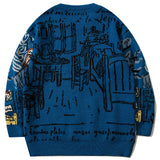 Harajuku Van Gogh Oil Painting Knitted Sweater Autumn Winter Sweater Men Casual Cotton Sweater Pullover Streetwear Tops