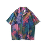 Green Red Tie Dyeing Hawaiian Shirts Men Summer Short Sleeved Street Fashion Polo Shirt Man