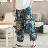 Men Harem Pants Print Retro Drop Crotch Joggers Cotton Trousers Men Baggy Loose Nepal Style Men Casual Pants S-5XL