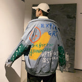 Foesce -Men's Fashion Streetwear Denim Jacket Doodle Printing Loose Cowboy Coats High-quality Blue/black Color Outerwear Size M-2XL