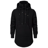 Foesce New Men Slim Long section High collar Hooded Sweatshirt Man Extend Curved hem Solid black Cotton Casual Pullover Hoodies