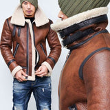 Warm Men Winter Fur Belt Faux Leather Jacket High Neck Shearling Coat Wool Lining Long Sleeve Mens Leather Bomber Winter Coats