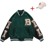 Men Varsity Bomber Jacket Harajuku Korea Bone Letter Patchwork Hip Hop Streetwear Single Bbreasted Baseball Coats Unisex College