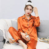 Foesce Solid Color Sleepwear Silk Satin Pajamas couple Set Long Button-Down Pyjamas Suit Pijama Women Men Loungewear Plus Size Pj Set