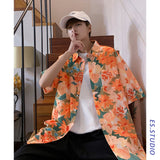 shirt men's couple's Hawaiian Flower short sleeve coat fashion Korean summer quarter sleeve harajuku shirts for men