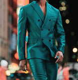 Foesce -Pieces Men Suits Fashion Double Breasted Bright Green Customized Handsome Slim Fit Party Suits Coat+Pant