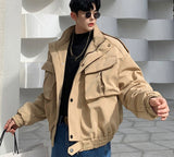 Men Korean Short Style Thickened Padded Jackets Large Pocket Workwear Autumn Winter Cotton Clothes New Warm Coat Y9695