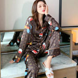 Foesce Pajamas Suit Lovers' Print Nightwear Casual 2PCS Pijamas Set Sleepwear Satin Intimate Lingerie Nightgown Men Pyjamas Home Wear