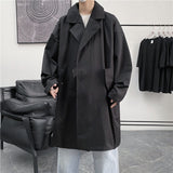 Men's Black/khaki Color Windbreaker Mid-length Lapel Casual Bomer Jacket Loose Long Slveed Coats Male Clothes Size M-2XL