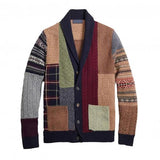 Vintage Men Hooded Cardigan Sweaters Jacket Men Autumn Patchwork Knit Ethnic Style Outwear Patch Hoodies Coat Sweater new