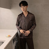 Foesce Solid Color Sleepwear Silk Satin Pajamas couple Set Long Button-Down Pyjamas Suit Pijama Women Men Loungewear Plus Size Pj Set