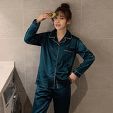 Foesce Solid Color Sleepwear Silk Satin Pajamas couple Set Long Button-Down Pyjamas Suit Pijama Women Men Loungewear Plus Size Pj Set