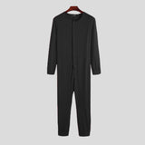 Men Pajamas Jumpsuit Homewear Solid Color Long Sleeve Comfortable Button Leisure Sleepwear Men Rompers Nightwear S-5XL