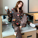 Foesce Pajamas Suit Lovers' Print Nightwear Casual 2PCS Pijamas Set Sleepwear Satin Intimate Lingerie Nightgown Men Pyjamas Home Wear