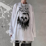 Long-sleeved T-shirt Tops Women Streetwear Top Goth Harajuku Skull T Shirt Funeral Graffiti Dark High Street Loose Bottoming