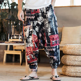 Men Harem Pants Print Retro Drop Crotch Joggers Cotton Trousers Men Baggy Loose Nepal Style Men Casual Pants S-5XL