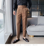 Foesce British Style Autumn New Solid Business Casual Suit Pants Men Clothing Simple All Match Formal Wear Office Trousers Straight