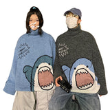 Couple sweater cartoon shark casual loose hip-hop knitted pullover autumn and winter oversized sweater unisex pullover