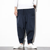 Cotton Linen Cross-Pants Japanese Harajuku Loose Joggers Trousers Hip Hop Harem Pants Wide Leg Baggy Pants Big Size