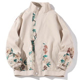 Spring Flower Embroidery Jacket Men Oversize Baggy Coats Fashion Harajuku Street Zip Up Windbreaker Clothing Tops Male Plus Size