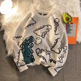 Foesce Harajuku Fashion Knitted Women Man Sweater Cute Cartoon Dinosaur Pullover Sweaters Fashion Streetwear Jumper Pull