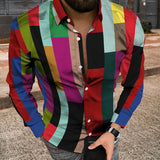 Foesce Retro Printing Long Sleeve Men Shirts Spring Autumn Casual Turn-down Collar Button Cardigan Tops Mens Fashion Clothes Streetwear