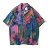 Green Red Tie Dyeing Hawaiian Shirts Men Summer Short Sleeved Street Fashion Polo Shirt Man