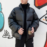 Thicken Solid Color Mens Parkas Oversized Warm Winter Leather Coats Harajuku Fashion Male Loose Cotton Padded Jackets