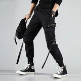 Men Hip Hop Black Cargo Pants Joggers Sweatpants Overalls Men Ribbons Streetwear Harem Pants Women Fashions Trousers