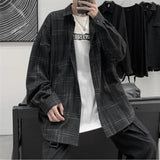 Japanese Fashion Spring Plaid Shirt Men Long Sleeve Handsome All-match Casual Loose Summer Oversized Vintage Harajuku Shirt