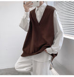 Autumn Sweater Vest Men's Fashion Retro Casual Knitted Pullover Men Wild Loose Korean Knitting Sweaters Mens Clothes M-2XL