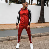 Foesce New Two-piece Zipper Sweatsuits Mens Sets Running Sport Running Suit Training Tracksuits Long Sleeve Hooded+Trousers Sports