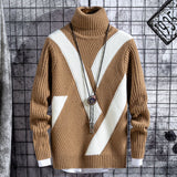 Winter thick warm sweater men's high collar casual splicing new men's Christmas Sweater loose Pullover men's sweater good qualit