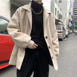 Woolen Coat Men Autumn Winter Korean Fashion Turn-down Coats Thicken Windbreaker Solid Single-breasted Outerwear Male