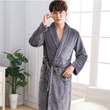 Men Casual Kimono Bathrobe Autumn Winter Flannel Long Robe Thick Warm Sleepwear Plus Size 3XL Nightgown Male Loose Home Wear