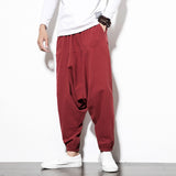 Cotton Linen Cross-Pants Japanese Harajuku Loose Joggers Trousers Hip Hop Harem Pants Wide Leg Baggy Pants Big Size