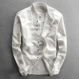 Men Cotton Linen Shirt Formal Retro Chinese Style Long Sleeve Mandarin Collar Casual Shirts Soft Comfort Clothing Plus Size 7XL