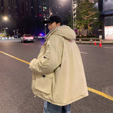 Men's fashion fake two-piece hooded cotton-padded jacket Korean version of labeling tooling thick coat autumn/winter warm jacket