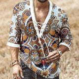 African Dashiki Print T-Shirt Men Bazin Print V-neck Half Sleeve Fashion Linen Party Bandage Nigeria Clothes Ankara Casual Top