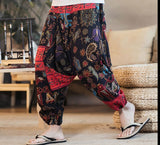 Men Harem Pants Print Retro Drop Crotch Joggers Cotton Trousers Men Baggy Loose Nepal Style Men Casual Pants S-5XL