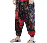 Men Harem Pants Print Retro Drop Crotch Joggers Cotton Trousers Men Baggy Loose Nepal Style Men Casual Pants S-5XL