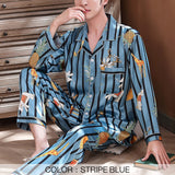 Men Pajamas Sets Satin  Pyjamas Nightwear Sleepwear Underwear Long Sleeve Striped Printed Casual Spring Autumn Winter