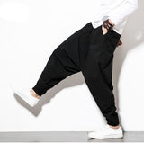 Cotton Linen Cross-Pants Japanese Harajuku Loose Joggers Trousers Hip Hop Harem Pants Wide Leg Baggy Pants Big Size