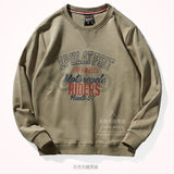 American Retro Motorcycle Printed Hoodies Men's Pure Cotton Washed Round Neck Pullover Knitted Long-sleeved Casual Sweatshirts